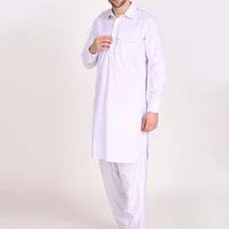 TAHVO Men White Pure Cotton Kurta with Salwar image 4