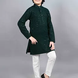 ahhaaaa Boys Ethnic Motifs Embroidered Thread Work Pure Cotton Kurta with Pyjamas image 4