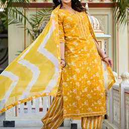 D K W Floral Printed Pure Cotton Kurta with Salwar & Dupatta image 5