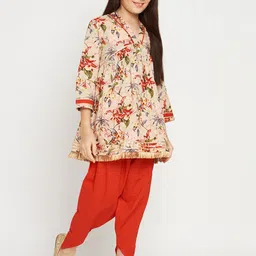 Readiprint Fashions Girls Floral Printed Gotta Patti Pure Cotton Kurti with Dhoti Pants image 5
