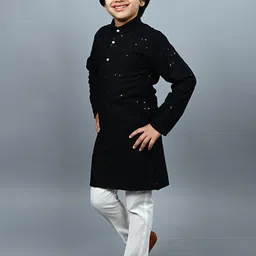 ahhaaaa Boys Ethnic Motifs Embroidered Sequinned Kurta with Pyjamas image 5