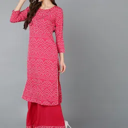 AHIKA Bandhani Printed Straight Kurta With Palazzos image 3