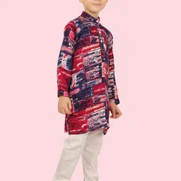 Ethniks Neu-Ron Boys Abstract Printed Band Collar Straight Kurta With Pyjama image 4