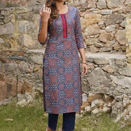KALINI Ethnic Motifs Printed Regular Pure Cotton Kurta with Trousers image 2