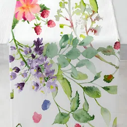 OASIS White & Purple 5 Pieces Printed Cotton Table Mats with Runner image 3