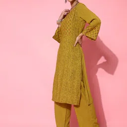 indo street Keyhole Neck Floral Printed Straight Kurta With Palazzos image 5