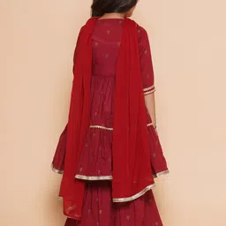 Bitiya by Bhama Girls Ethnic Motifs Pure Cotton Anarkali Kurta & Sharara With Dupatta image 2