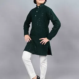 ahhaaaa Boys Ethnic Motifs Embroidered Thread Work Pure Cotton Kurta with Pyjamas image 5