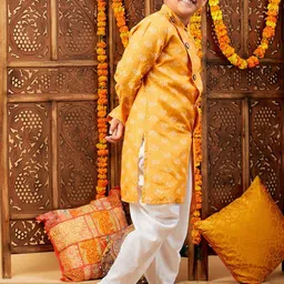 Stylo Bug Boys Floral Printed Angrakha Straight Kurta With Dhoti Pants image 2