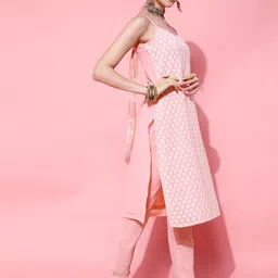 indo street Floral Embroidered Shoulder Straps Kurta with Trousers & Dupatta image 3