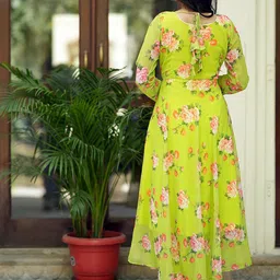 KALINI Floral Printed Long Sleeves Regular Gotta Patti Kurta With Churidar & Dupatta image 5