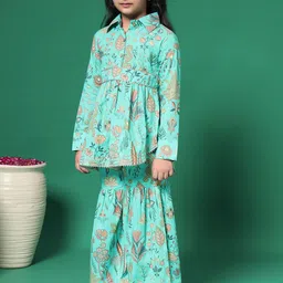 Readiprint Fashions Girls Floral Printed Pleated Gotta Patti Pure Cotton Kurti with Sharara image 2