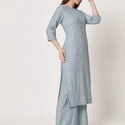 Shopping Queen Ethnic Motifs Embroidered Chikankari Kurta With Palazzos & Dupatta image 4
