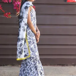 Aks Kids Girls Floral Printed Shoulder Straps A-Line Kurta With Sharara & Dupatta image 3