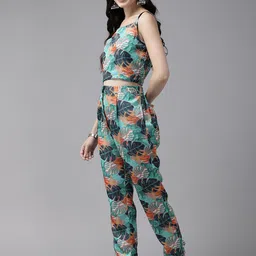Aarika Floral Printed Satin Crop Top & Trousers With Jacket image 4