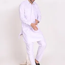 TAHVO Men White Pure Cotton Kurta with Salwar image 3