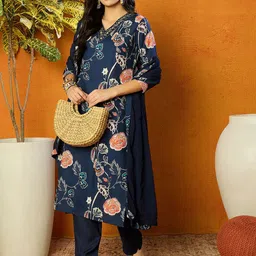KALINI Women Floral Printed Regular Kurta with Trousers & With Dupatta image 2