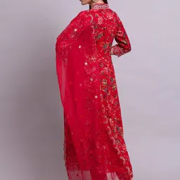 aayusika Floral Printed V-Neck Pure Cotton Panelled Anarkali Kurta With Trousers & Dupatta image 2