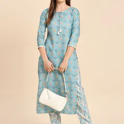 KALINI Floral Printed Straight Kurta with Trousers image 2