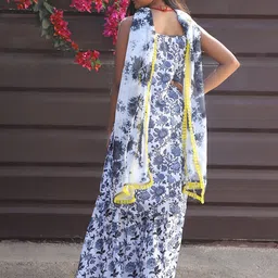 Aks Kids Girls Floral Printed Shoulder Straps A-Line Kurta With Sharara & Dupatta image 5