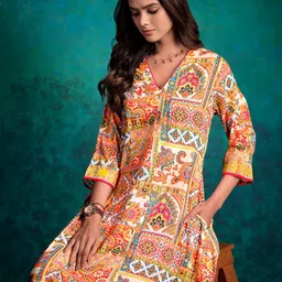 Sangria Ethnic Motifs Printed Asymmetric A-Line Kurta With Trousers-picture-31