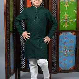 ahhaaaa Boys Geometric Embroidered Band Collar Kurta With Pyjamas image 3