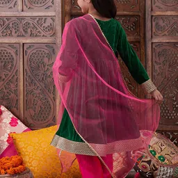 pspeaches Girls Ethnic Motifs Yoke Design Gotta Patti A-Line Kurta With Trouser & Dupatta image 3