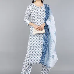 AHIKA Women White Ethnic Motifs Printed Kurta with Trousers & With Dupatta image 5