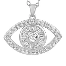 Peora Silver-Plated Cubic Zirconia Stone Studded Evil Eye Shape Pendant With Chain image 4