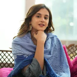 MODARTA Floral Embroidered Ombre with Valentino Lace Wool Shawl image 5