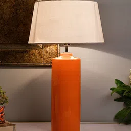 Homesake Orange & Off-White Solid Handcrafted Bedside Standard Table Lamp with Shade-picture-35