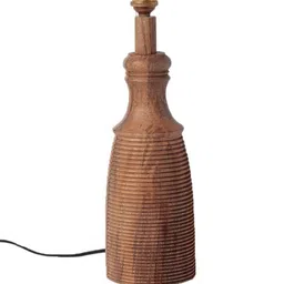 Unravel India Brown Cylindrical Ribbed Wood Table Lamp With Shade image 3