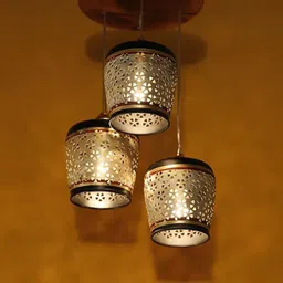 AAKRITI ART CREATIONS Moon-3 Brown Printed Chandelier With Metal Ceiling Lamp-image-65