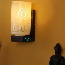 MFD HOME FURNISHING White & Brown Printed Cylinder Shaped Wall Lamp image 3