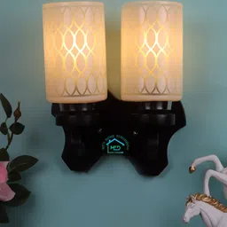 MFD HOME FURNISHING White & Brown Printed Cylinder Shaped Wall Lamp image 2