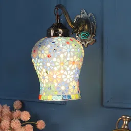 MFD HOME FURNISHING Multi-Coloured Floral Printed Bell-Shaped Wall Lamp image 2