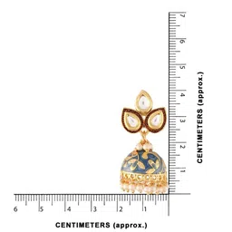 I Jewels Gold-Plated & Blue Pearl Studded Enamelled Dome Shaped Jhumkas Earrings image 5