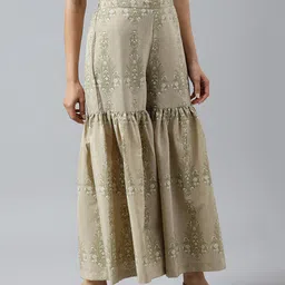 WISHFUL Women Beige Ethnic Motifs Printed Pleated Trousers image 5