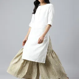 WISHFUL Women Beige Ethnic Motifs Printed Pleated Trousers image 3