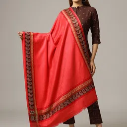 HANDICRAFT PALACE Women Pink Hand Ethnic Motifs Jamwar Paisley Wool Shawl-picture-48