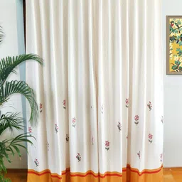 ZEBA White & Orange 2 Pieces Floral Printed Black Out Door Curtains-image-42