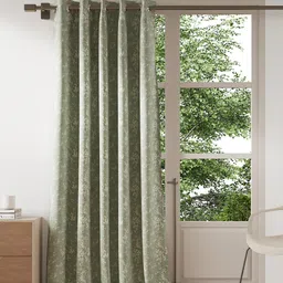 DDecor Sea Green & Off White Floral Room Darkening Long Door Curtain-picture-3