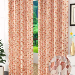Fresh From Loom Orange & Silver-Toned Set of 2 Floral Room Darkening Door Curtain-image-17