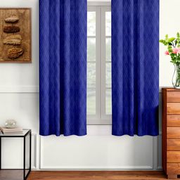 Cortina Set of 2 Blue Embossed Abstract Print Polyester Window Curtains-picture-38
