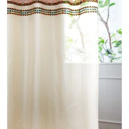 Cortina Cream-Coloured & Red Silk Geometric Door Curtain image 3