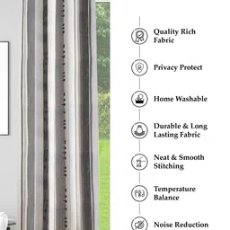 Tesmare Grey & White 2 Pieces Striped Long Door Curtain image 3