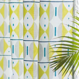 URBAN SPACE White & Lime Green Geometric Cotton Door Curtain image 3