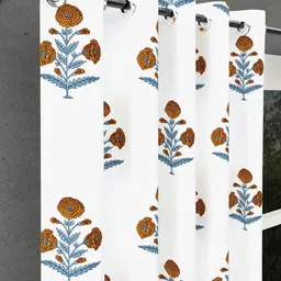 BED-SHEET.COM Mustard & Grey Floral Printed Window Curtain image 2