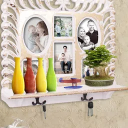 Home Sparkle White Wooden Wall Shelf With Photo Frame & Hooks-picture-38