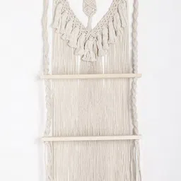 Decazone Beige Wood Macrame Wall Hanging Shelf image 5